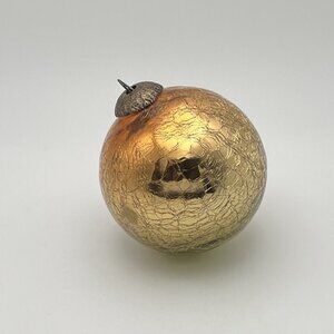 Antique German Kugel STYLE Ornament Bulb HEAVY Gold Crackle Glass Brass Top 3”